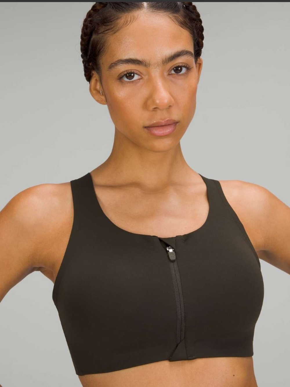 Lululemon Enlite Front-Zip Bra High Support 38DD in Dark Olive